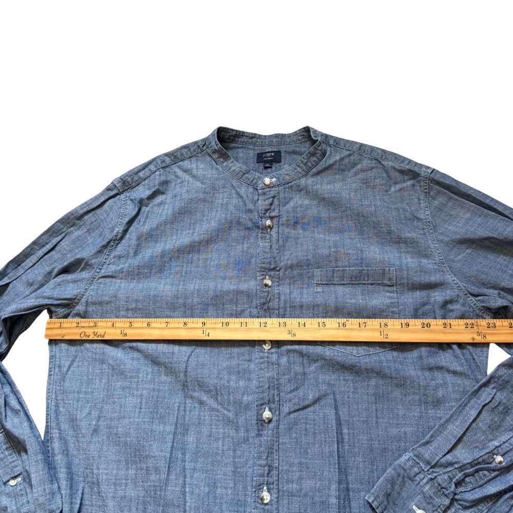 J.Crew Mens Chambray Band Collar Shirt XL Blue Cotton Long Sleeve Old Money - Picture 7 of 7